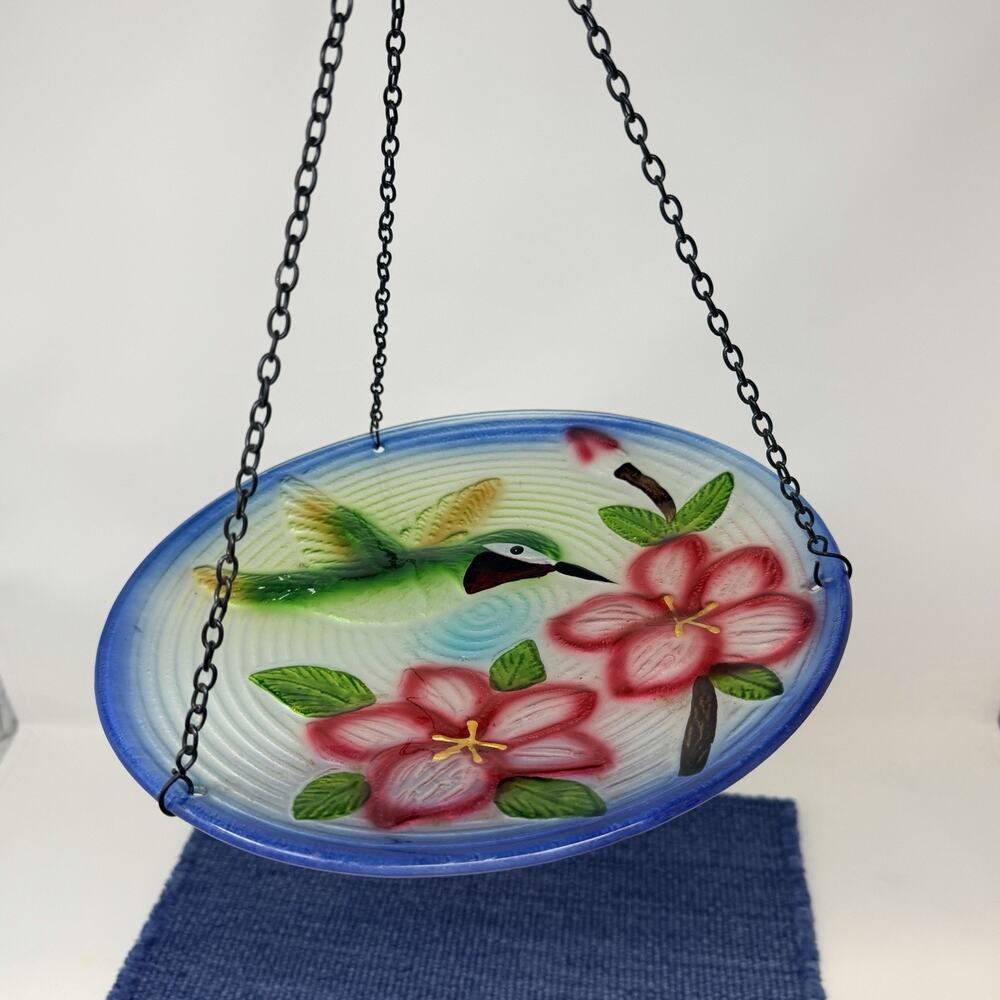 Hanging Bird Bath Outdoor Glass Birdfeeder Hummingbird Garden Decor Hanging